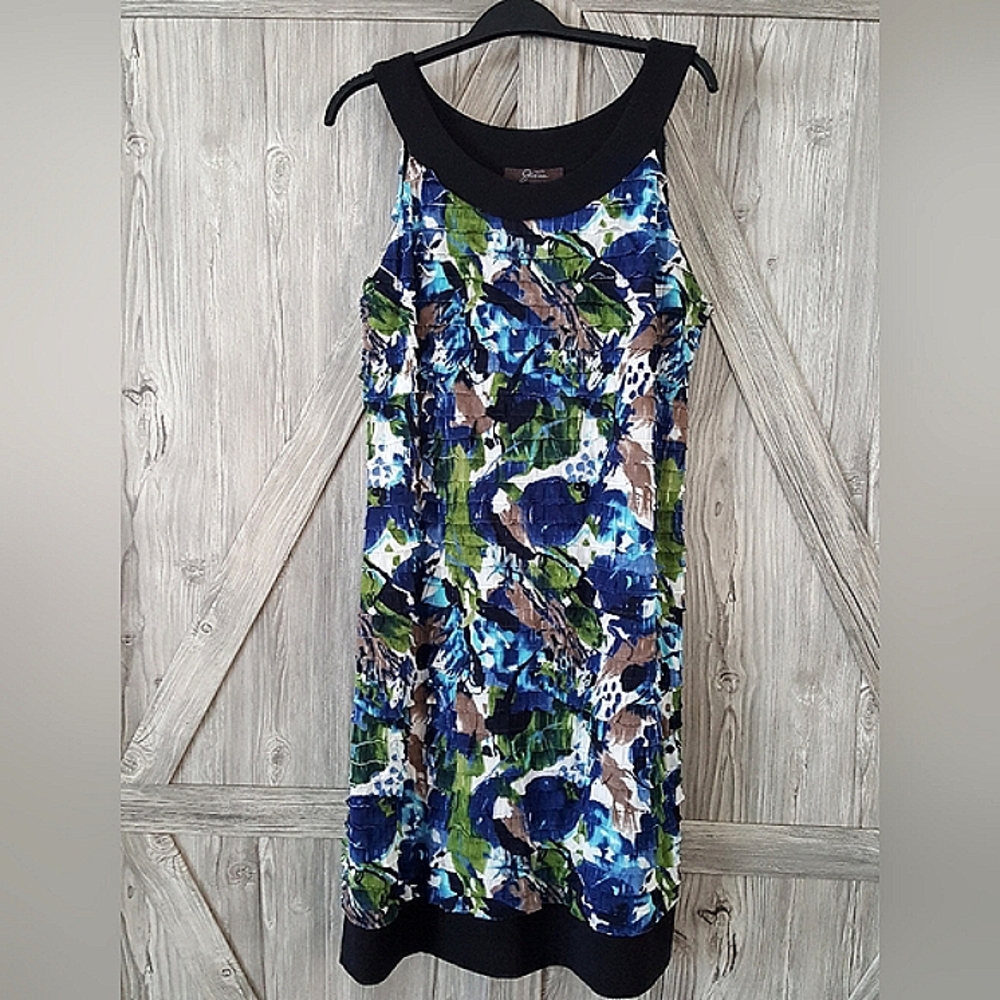 Jessica Black Blue Floral Ruffle Dress 14/16